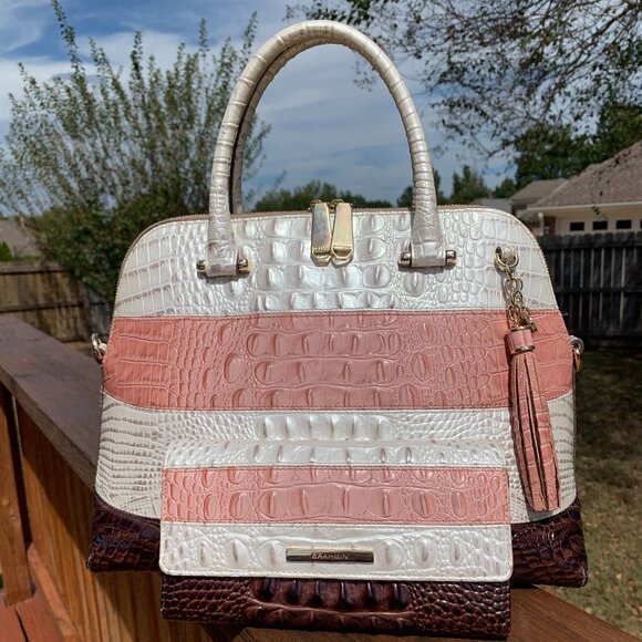 BCA Brahmin Toasted Macaroon Cassini Sydney satchel + matching checkbook wallet - Picture 1 of 8